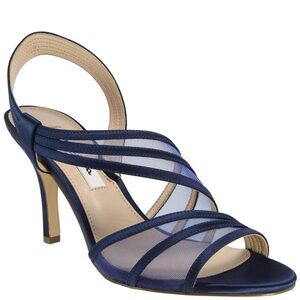 Nina VITALIA NAVY SATIN WITH MESH SLINGBACK SANDALS NEW